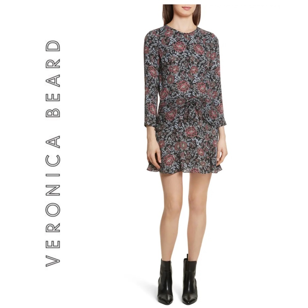 NWT Veronica Beard Printed Silk Tie Front Dress - Picture 3 of 15